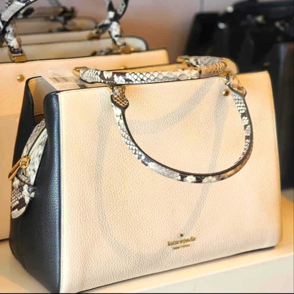 Kate Spade Leila Medium Triple Compartment Satchel Snake Skin Pebbled Leather - Picture 1 of 4